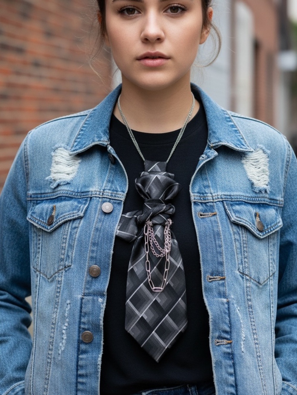 Black Geometric Tie Pendant Necklace - Women Jewelry